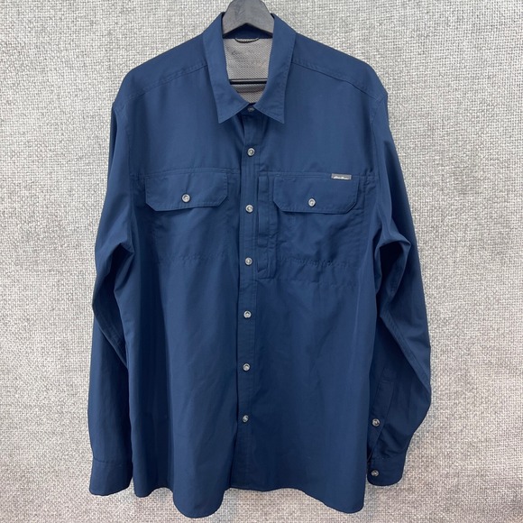 Eddie Bauer Mens XL Classic Blue‎ Sportsman Outdoor Long-Sleeve Pockets Vented - Picture 1 of 13